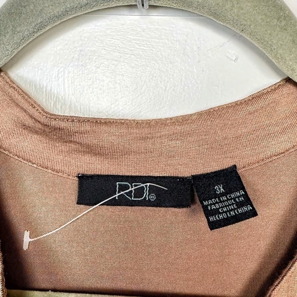RDI Jersey Knit Pop over Roll Sleeve Top Brown Relaxed Blouse Plus Size 3X NWOT - Picture 2 of 11